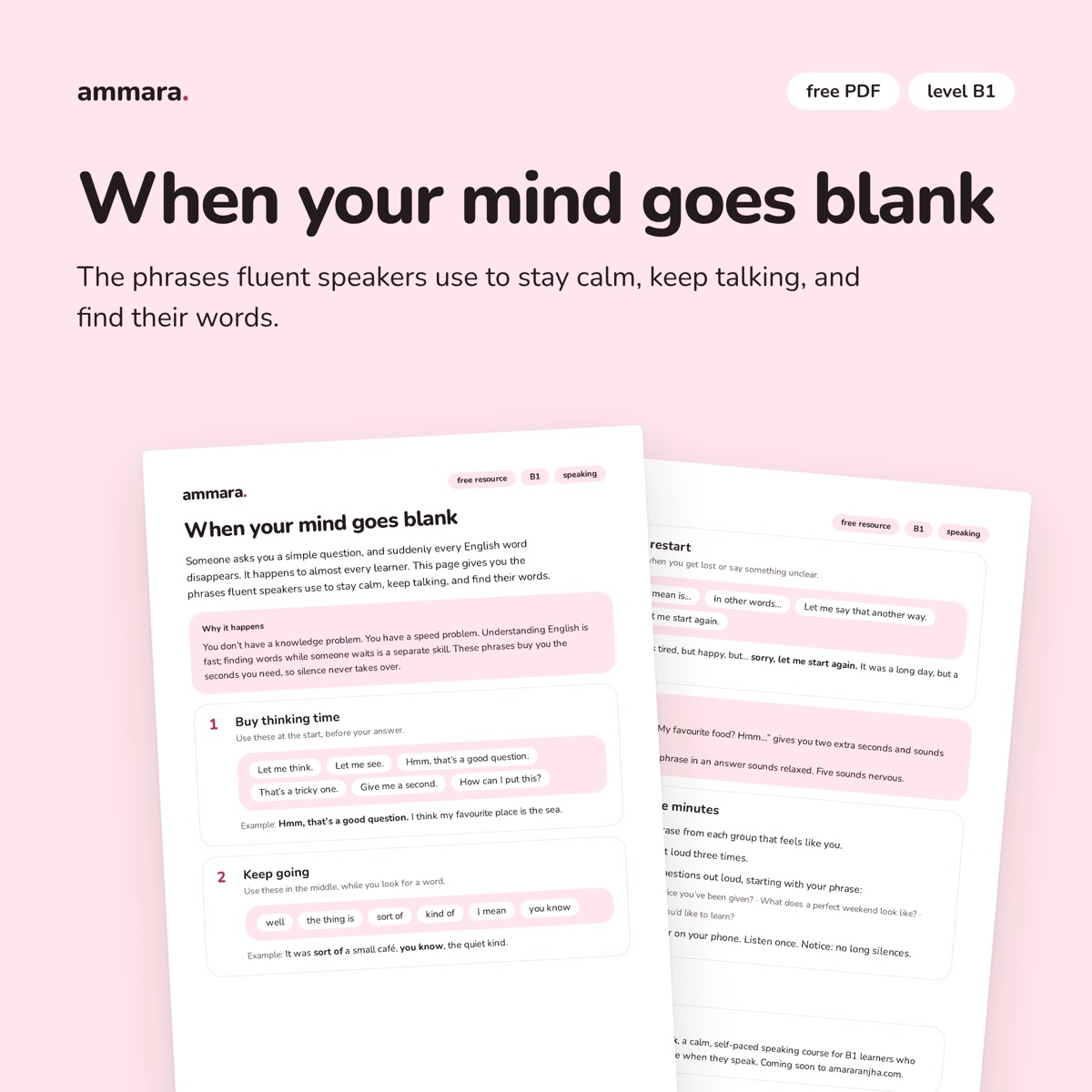 When your mind goes blank: free B1 speaking PDF by ammara