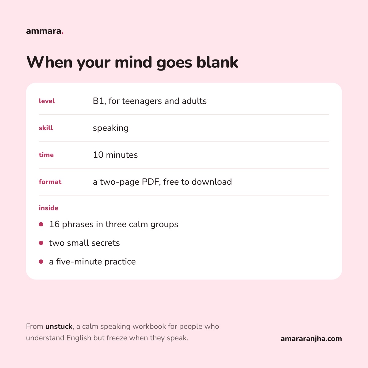 When your mind goes blank at a glance: level B1, speaking, 10 minutes