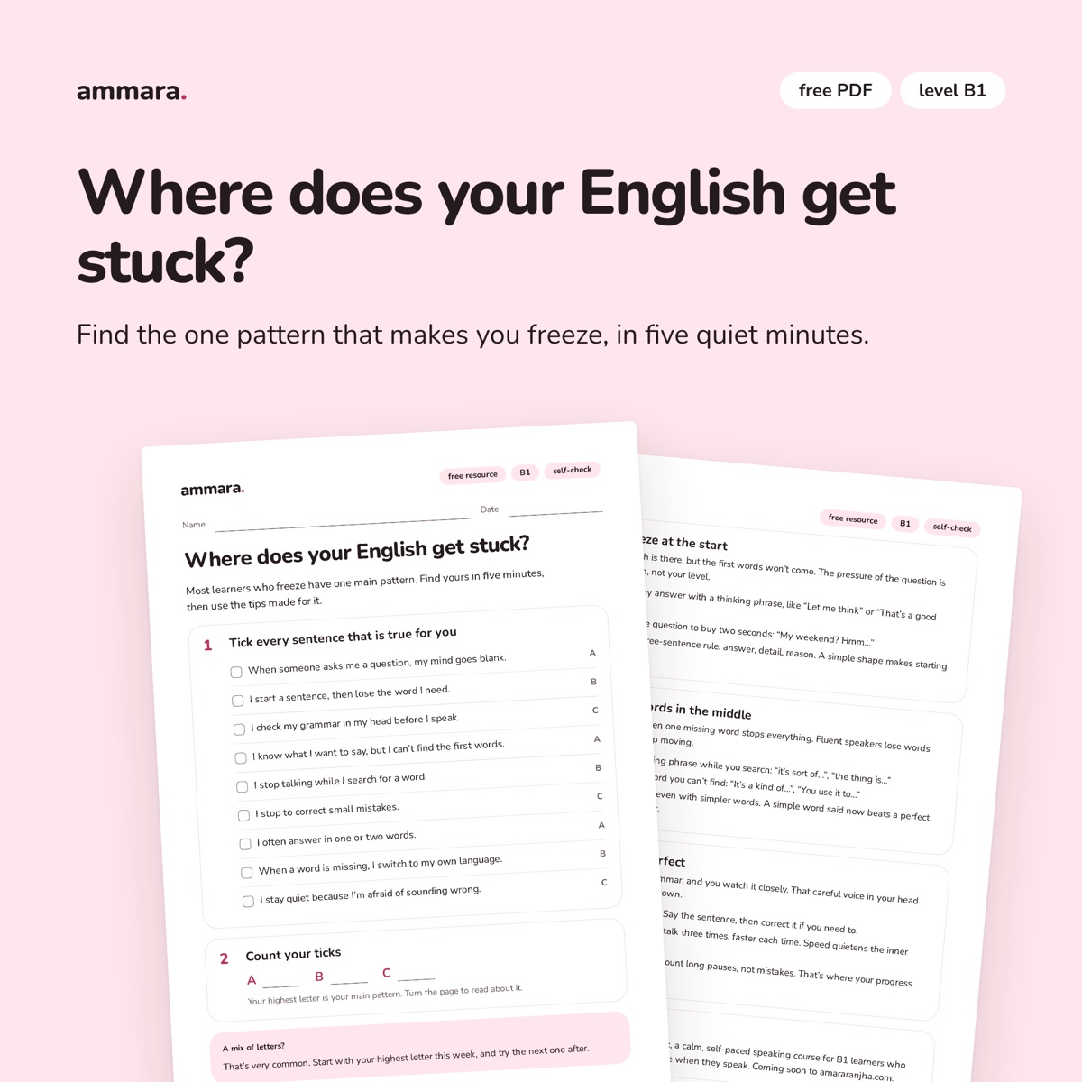 Where does your English get stuck?: free B1 speaking PDF by ammara