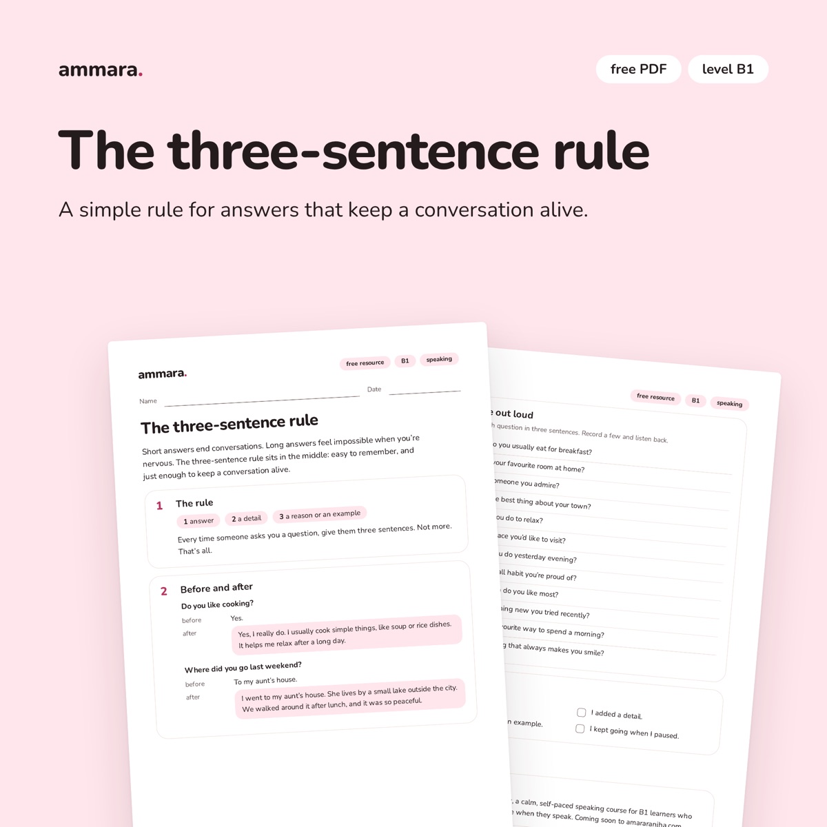 The three-sentence rule: free B1 speaking PDF by ammara