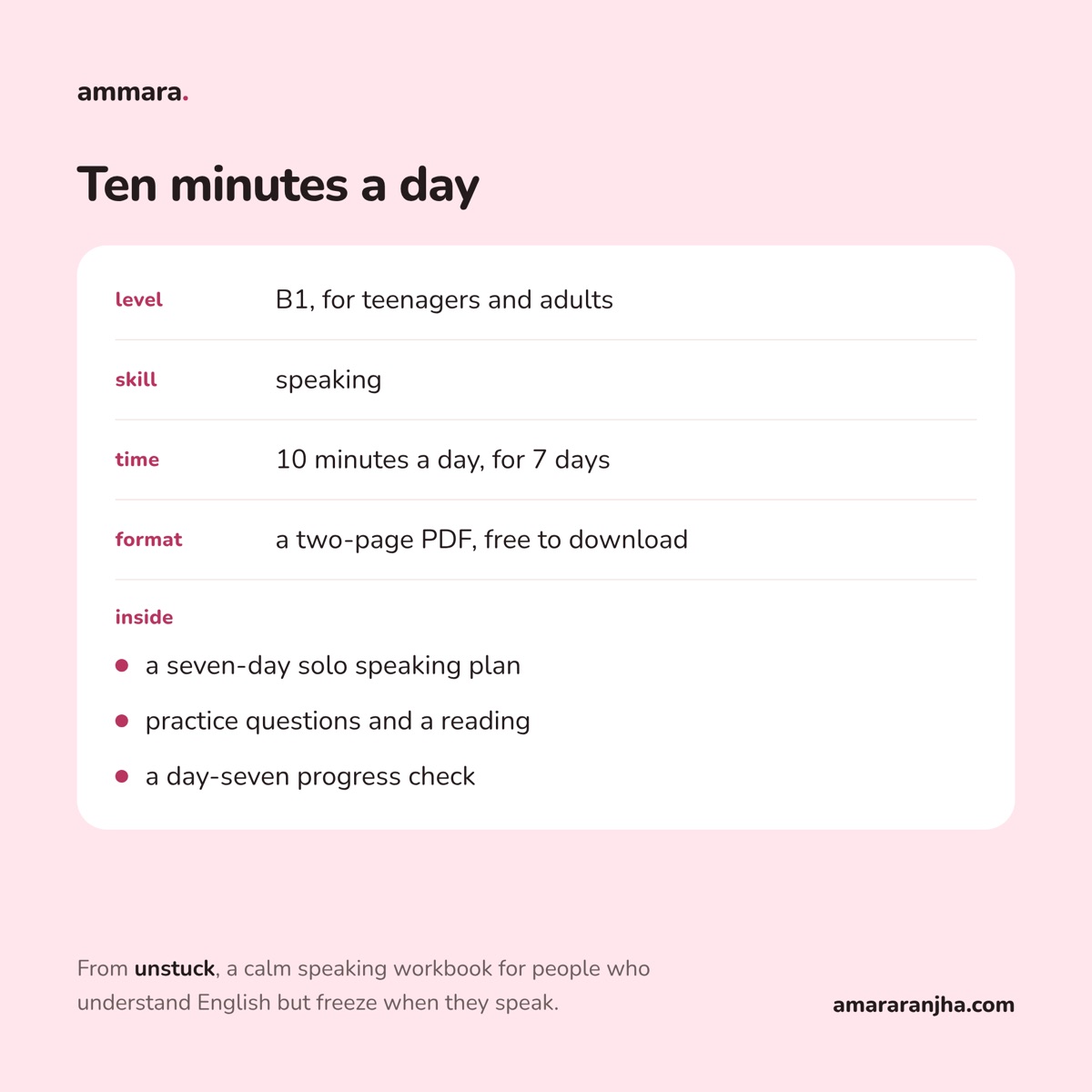 Ten minutes a day at a glance: level B1, speaking, 10 minutes a day for 7 days