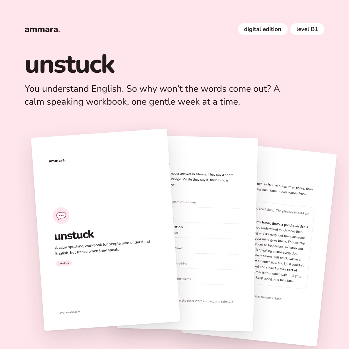 unstuck, a calm speaking workbook for level B1: cover and sample pages