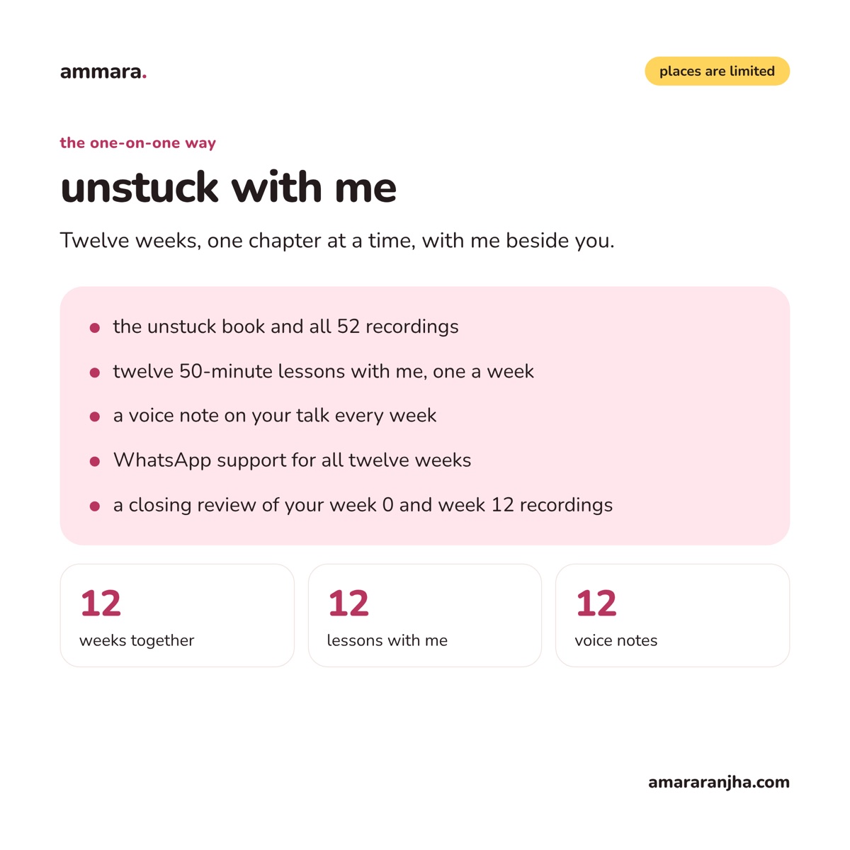 unstuck with me: twelve weeks, twelve lessons and twelve voice notes, one-on-one with Ammara